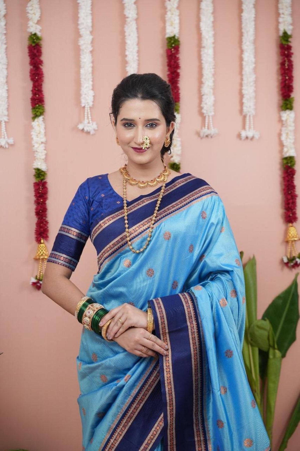 Blue Silk Saree - Zari embroidery work detail