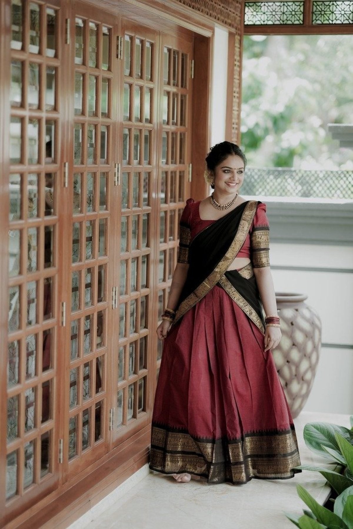 Half Saree Lehenga with Kanchi Cotton for Traditional Wear embroidery close-up