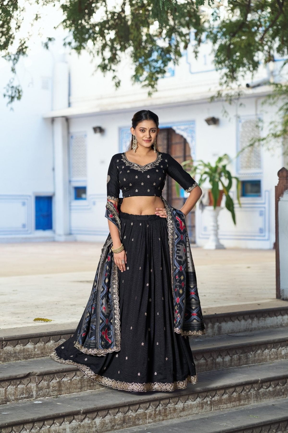 Remarkable Wedding Wear Lehenga Set with Embroidered Blouse and Dupatta back view