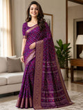 Purple Kanjivaram Saree for women - full front view | Snyvia