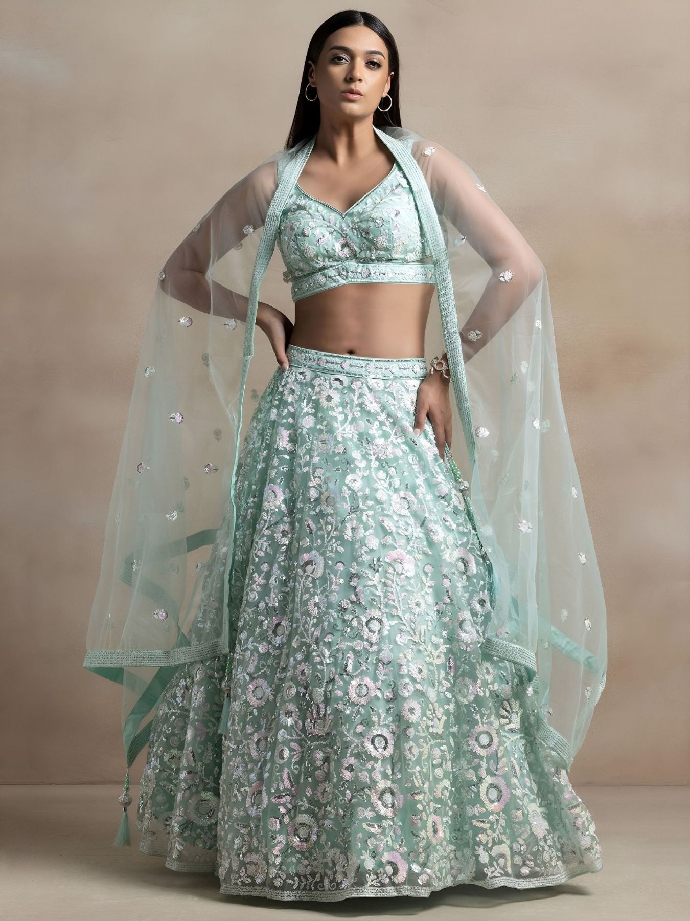 Sky Blue Soft Net Bridal Lehenga for women | Snyvia