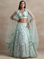 Lavender Soft Net Bridal Lehenga full drape view
