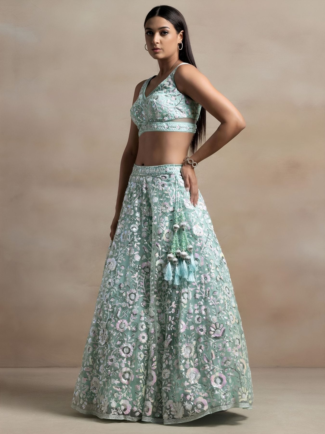 Soft Net Bridal Lehenga embroidery close-up