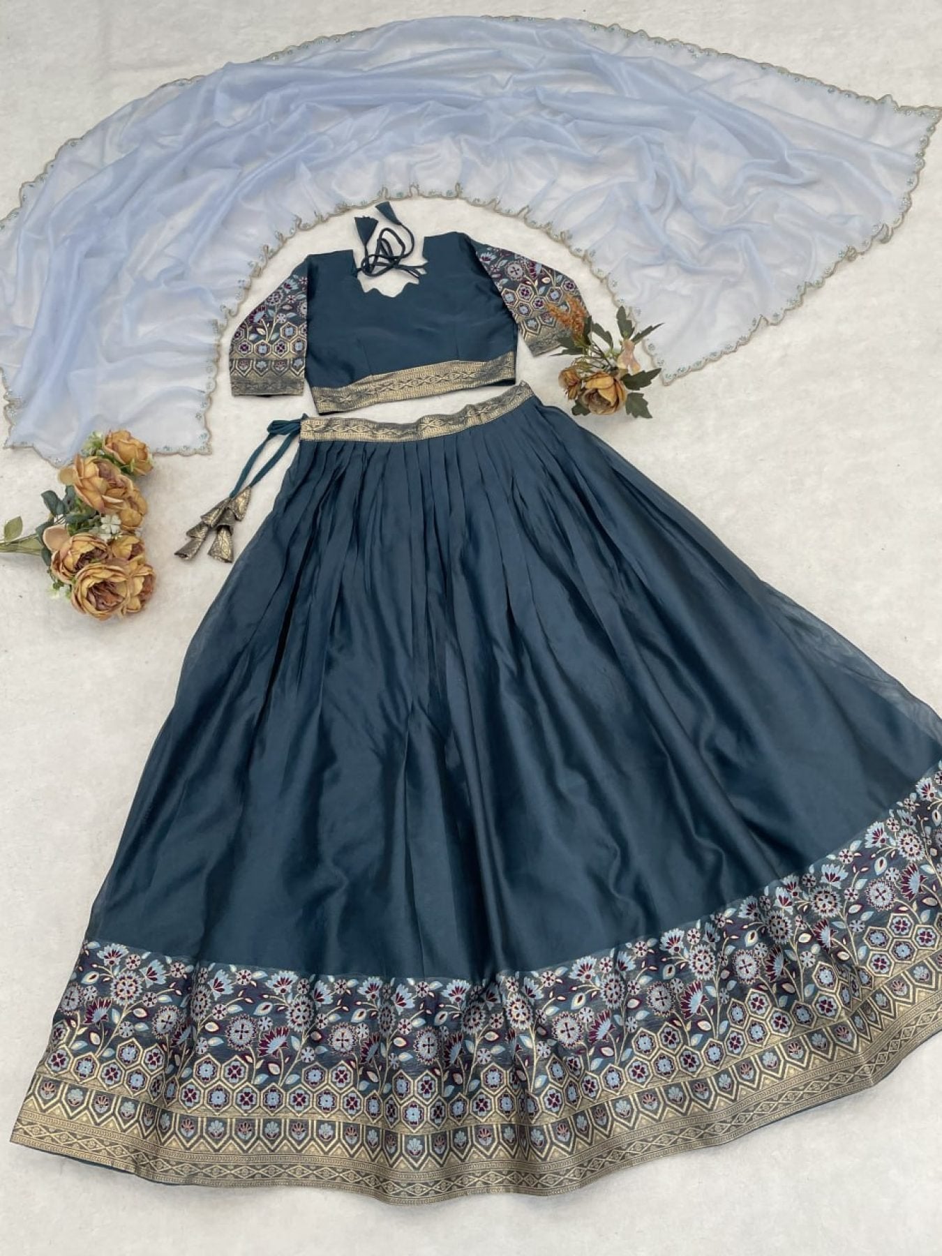 Silk Lehenga with Weaving Border and Zari Work for Bridal Functions colour variant view