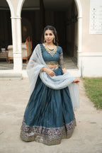 Silk Lehenga with Weaving Border and Zari Work for Bridal Functions styling view