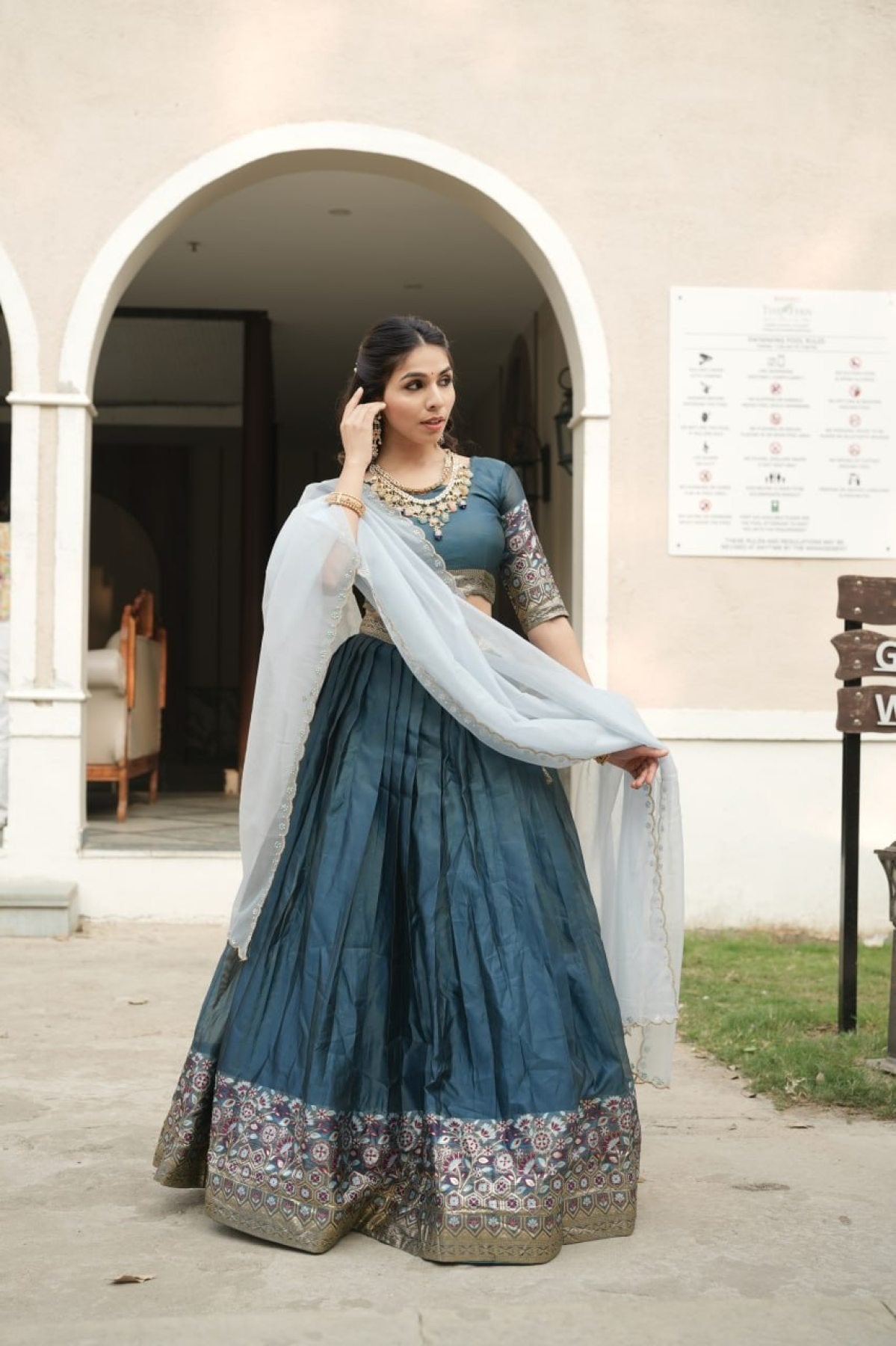 Silk Lehenga with Weaving Border and Zari Work for Bridal Functions front view
