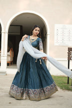 Silk Lehenga with Weaving Border and Zari Work for Bridal Functions blouse and dupatta detail