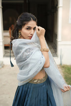 Silk Lehenga with Weaving Border and Zari Work for Bridal Functions fabric texture detail