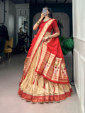 Red Kanchipuram Silk Paithani Lehenga with Zari Weaving and Banglory Blouse for women | Snyvia
