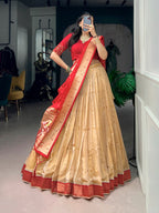 Green Kanchipuram Silk Paithani Lehenga with Zari Weaving and Banglory Blouse full drape view