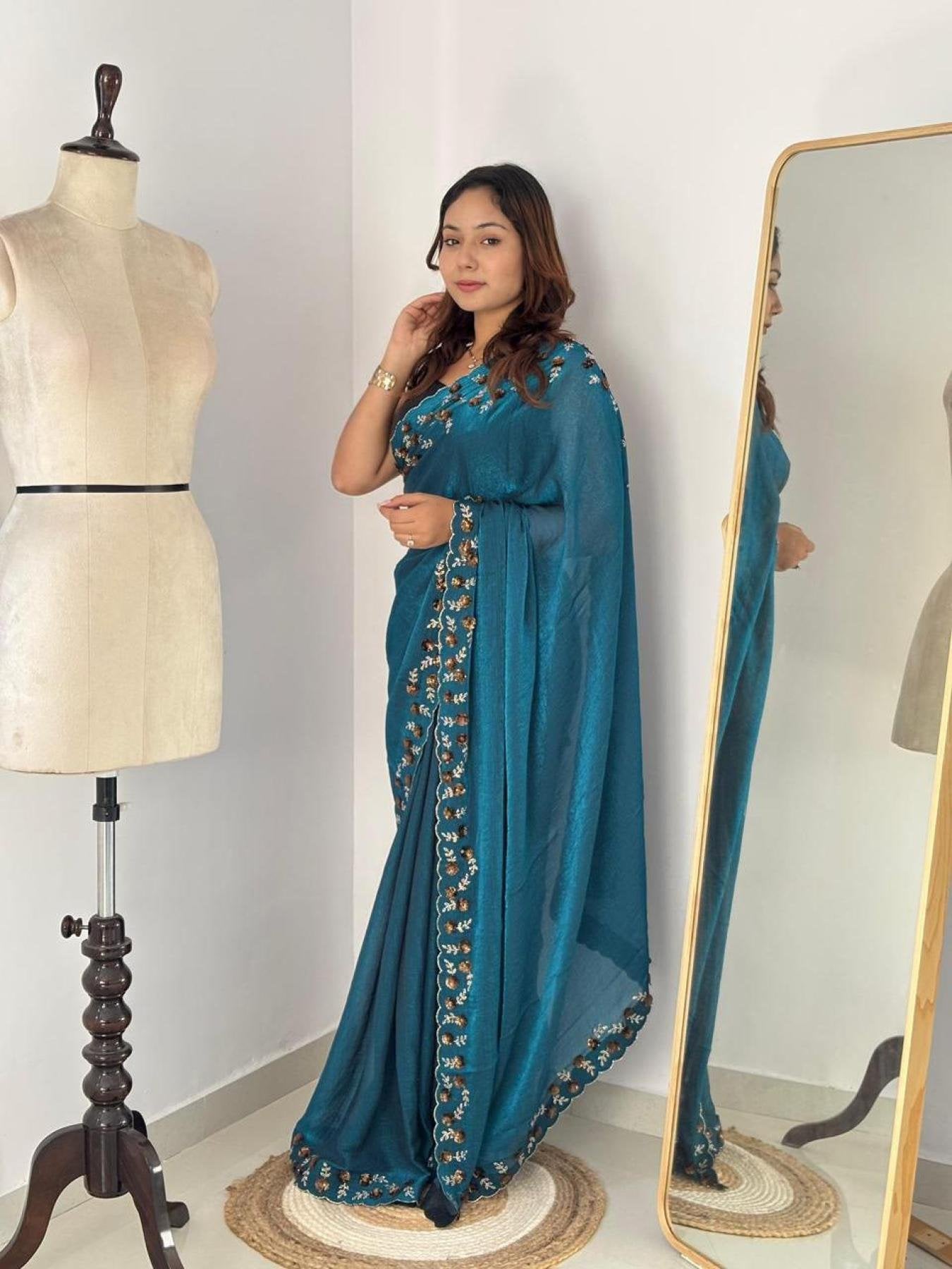 Chiffon Saree - drape and pallu detail