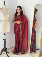 Chiffon Saree - pallu design detail