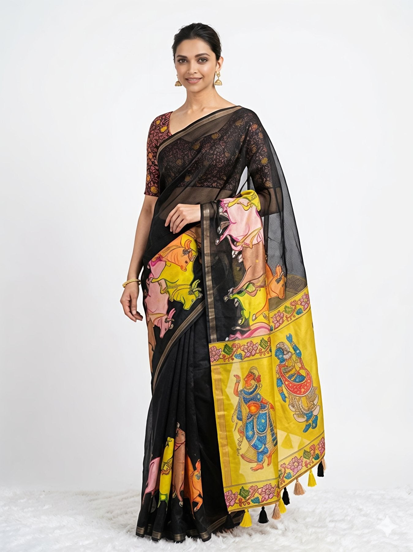 Black Silk Saree - drape and pallu detail