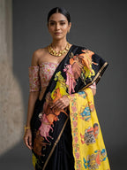 Black Silk Saree - side drape view