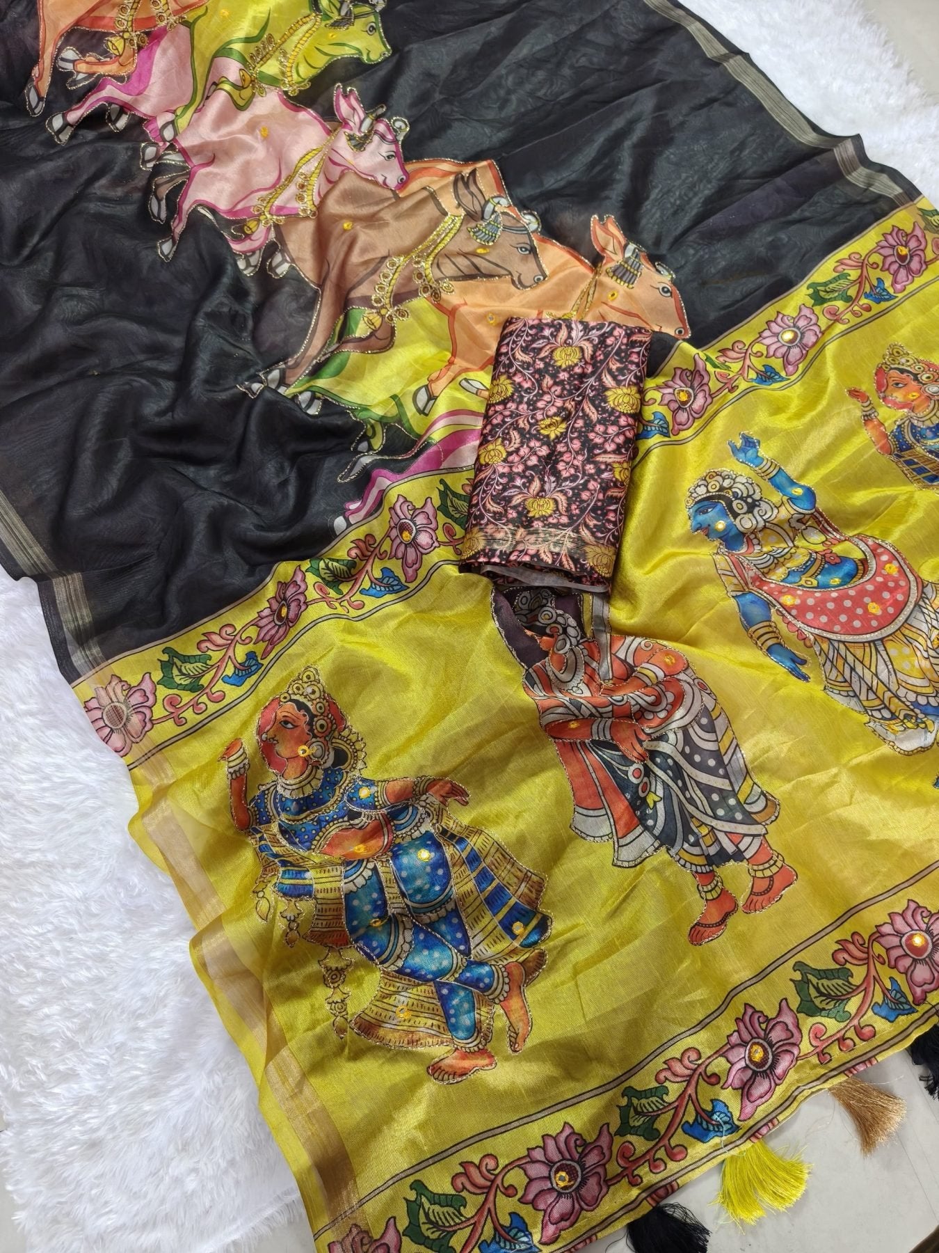 Black Silk Saree - fabric texture close-up
