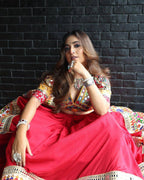 Red Heavy Muslin Cotton Navratri Lehenga Choli with Real Mirror Work colour variant view