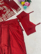 Red Silk Lehenga - full-length drape