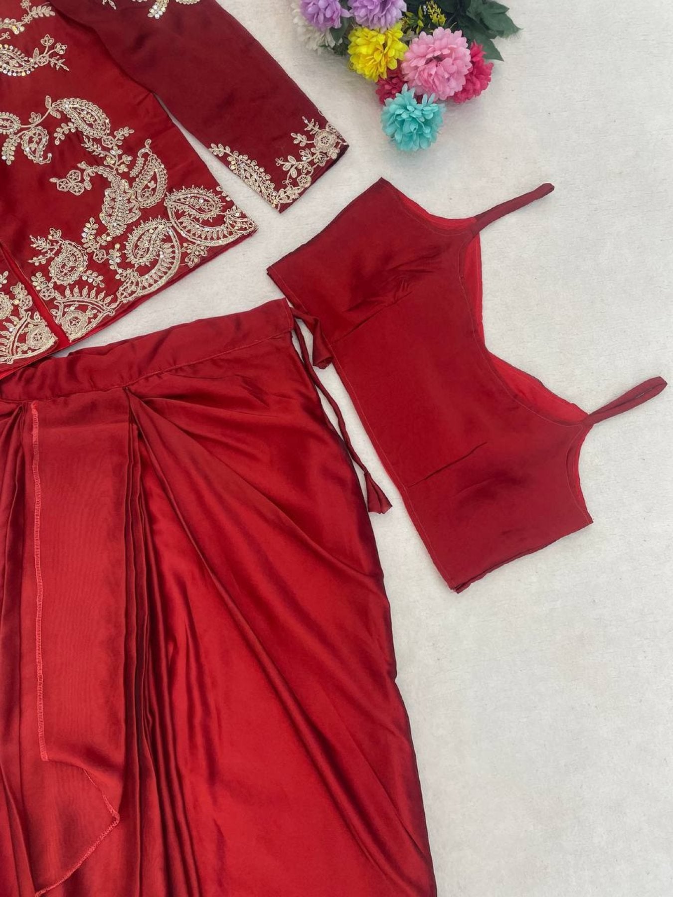 Red Silk Lehenga - full-length drape