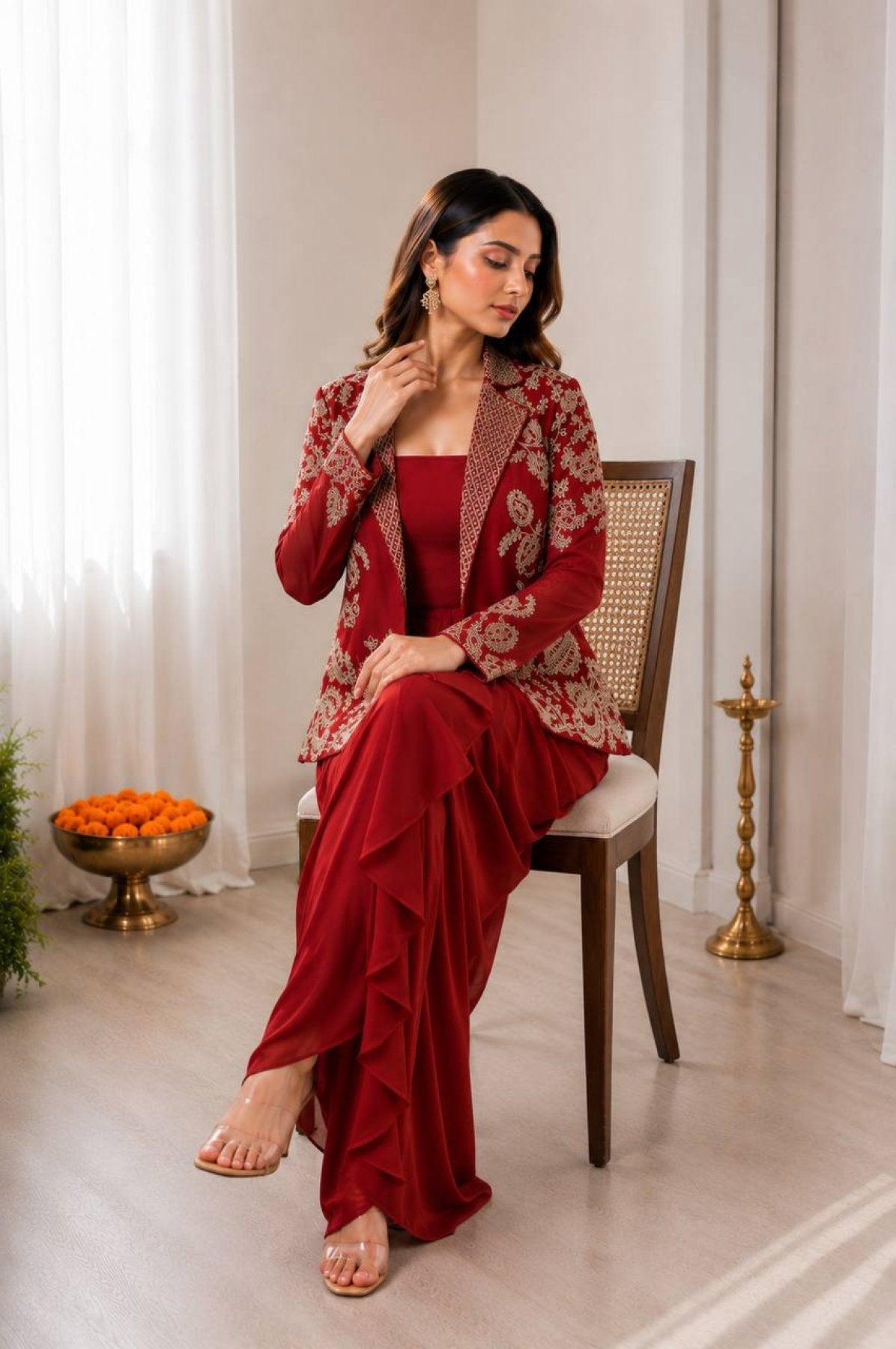 Red Silk Lehenga - drape and pallu detail