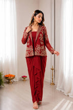 Red Silk Lehenga - blouse and border close-up
