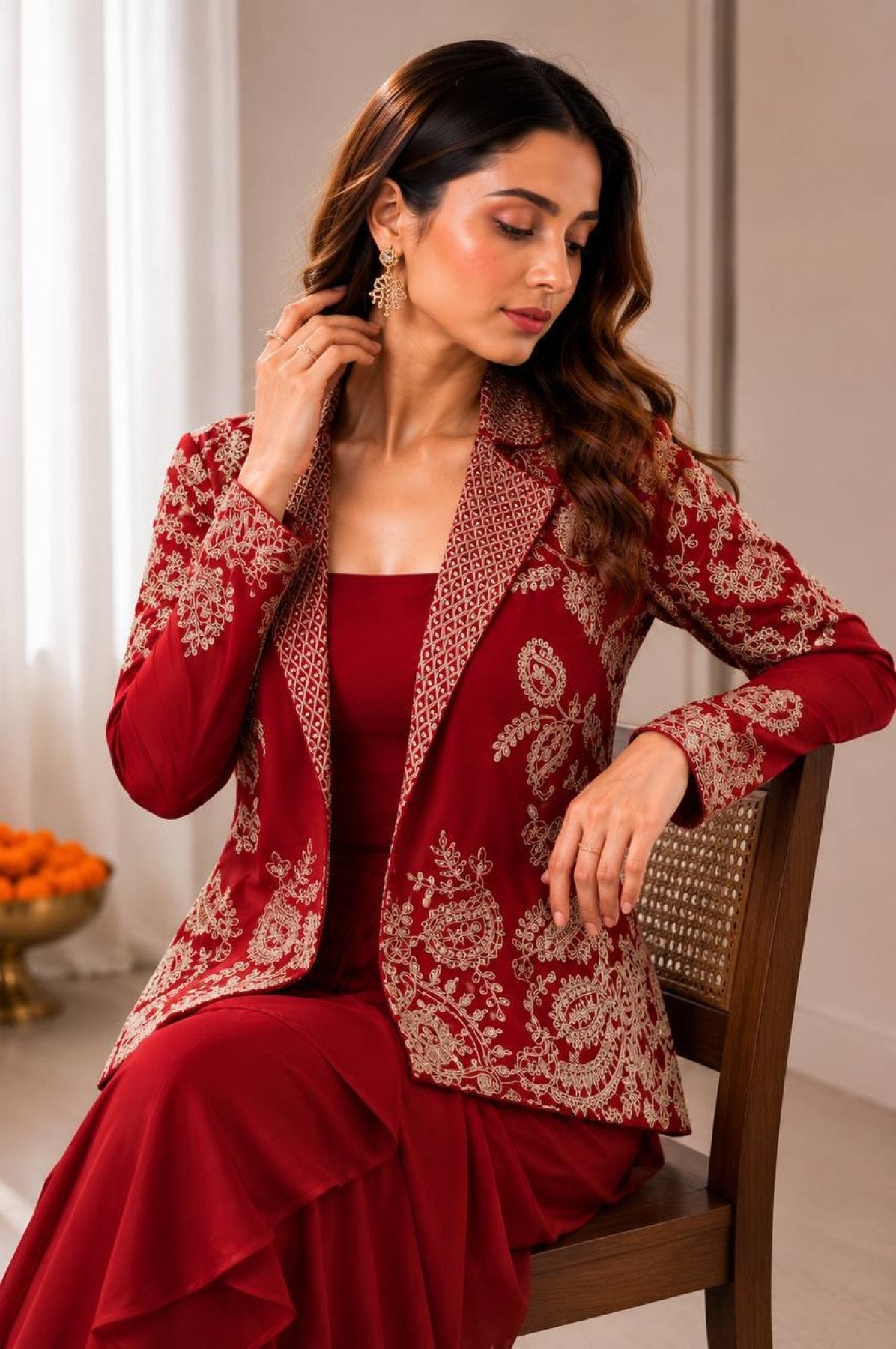 Red Silk Lehenga - fabric texture close-up