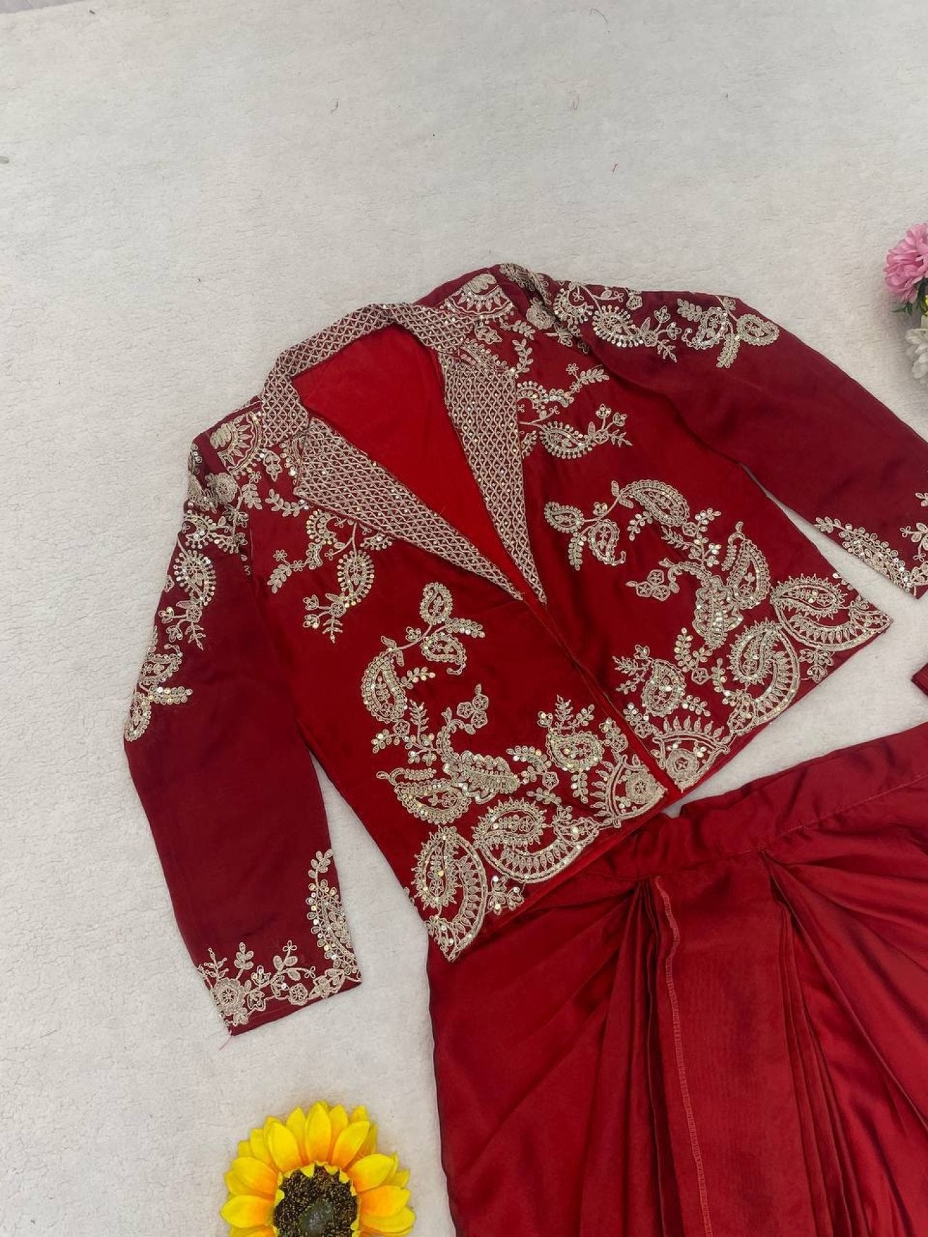Red Silk Lehenga - back view
