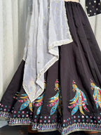 Black Roman Silk Lehenga Choli with Sequins and Foil Mirror Embroidery back view