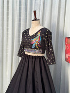 Black Roman Silk Lehenga Choli with Sequins and Foil Mirror Embroidery colour variant view