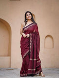 Maroon Cotton Saree for women - full front view | Snyvia