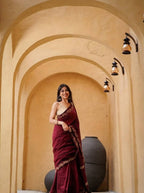 Maroon Cotton Saree - detail view 11