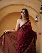 Maroon Cotton Saree - detail view 13