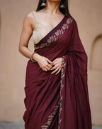 Maroon Cotton Saree - detail view 15