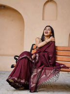 Maroon Cotton Saree - side drape view