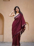 Maroon Cotton Saree - blouse and border close-up
