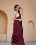 Maroon Cotton Saree - fabric texture close-up