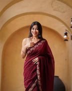 Maroon Cotton Saree - pallu design detail