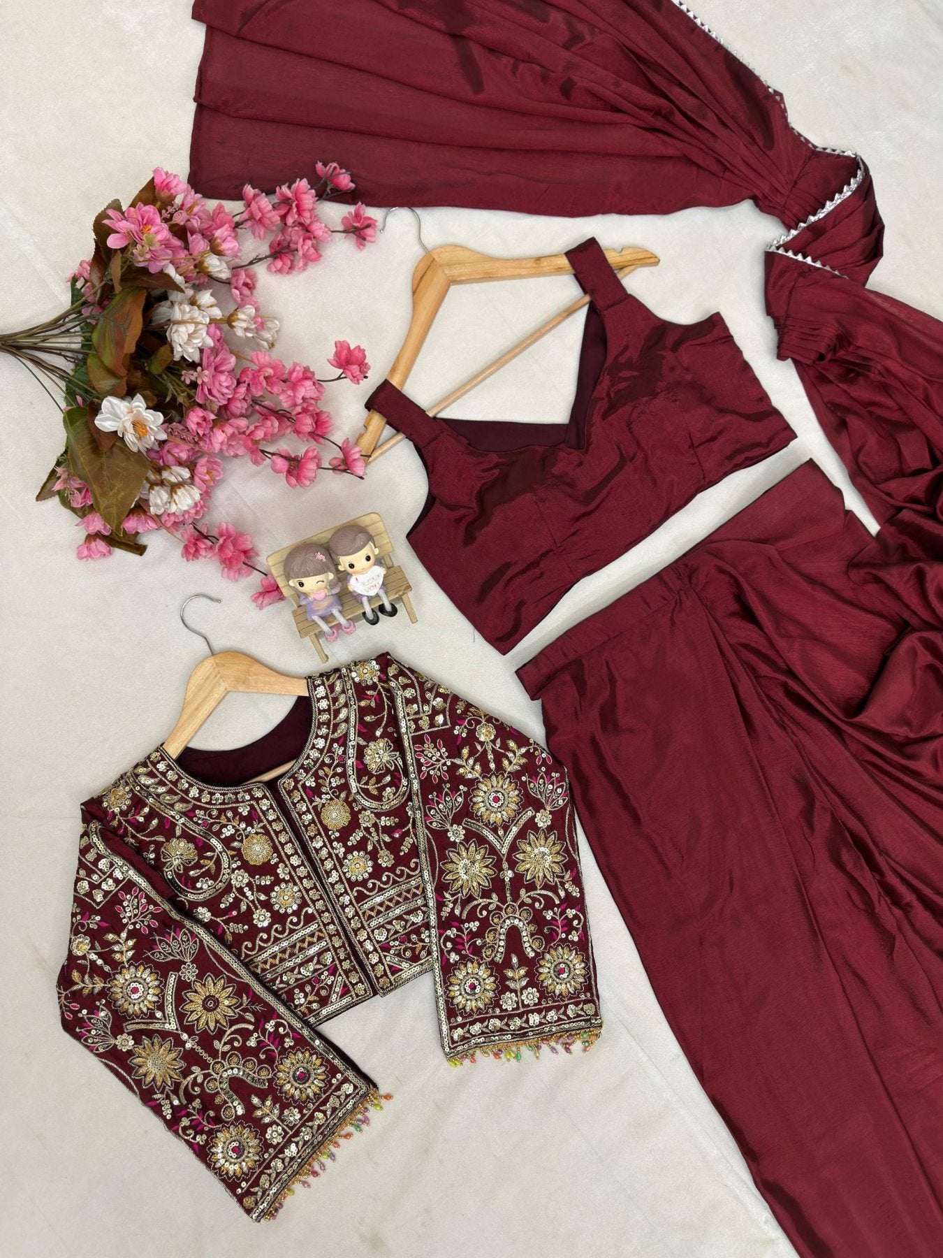 Lycra Drape Saree with Embroidered Silk Jacket Lehenga styling view