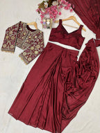 Lycra Drape Saree with Embroidered Silk Jacket Lehenga colour variant view