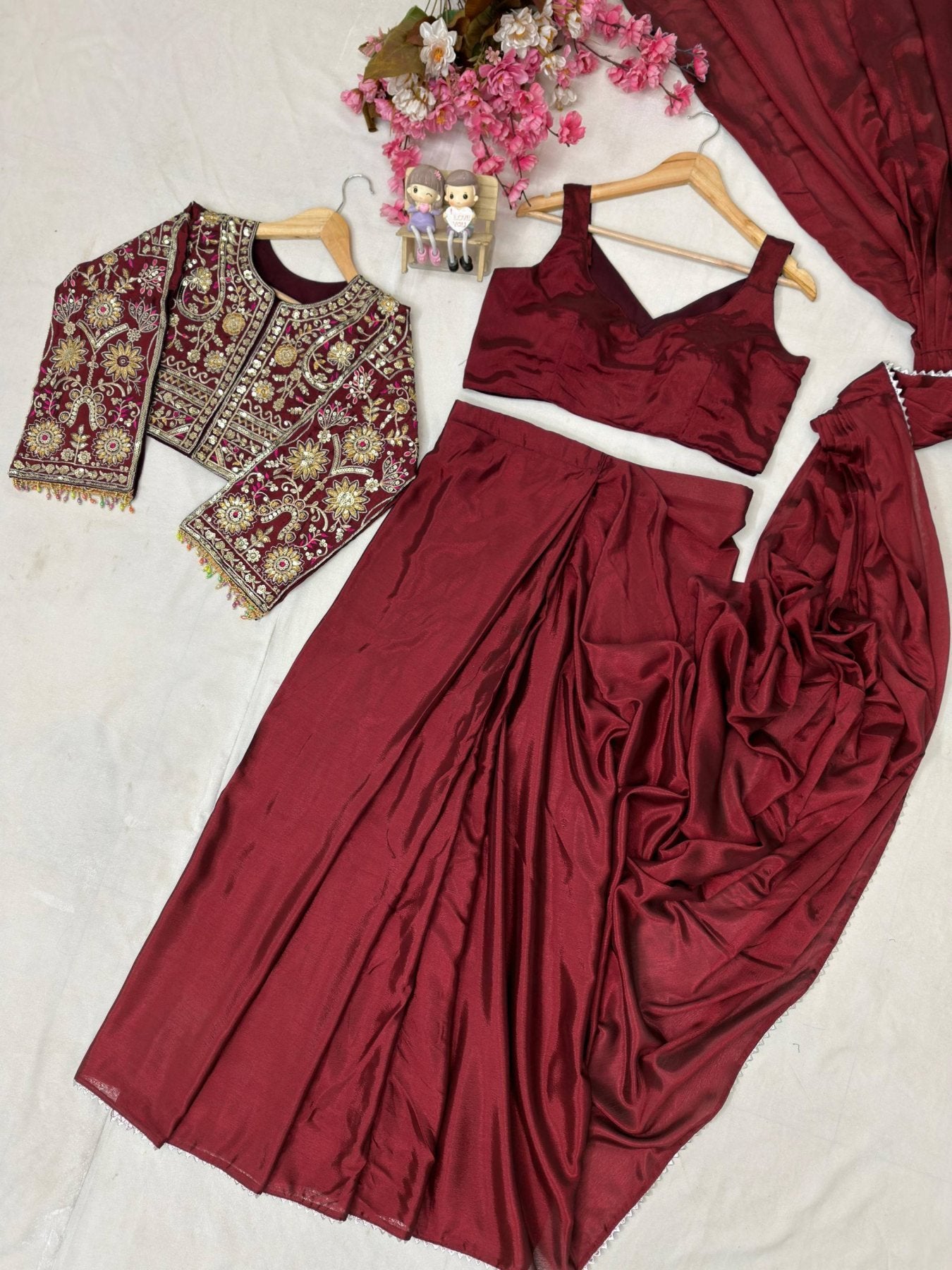 Lycra Drape Saree with Embroidered Silk Jacket Lehenga colour variant view