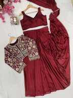 Lycra Drape Saree with Embroidered Silk Jacket Lehenga front view