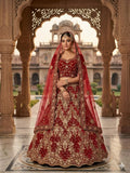 Velvet Bridal Lehenga with Zardozi and Pearl Work for Wedding Wear for women | Snyvia