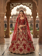 Velvet Bridal Lehenga with Zardozi and Pearl Work for Wedding Wear for women | Snyvia