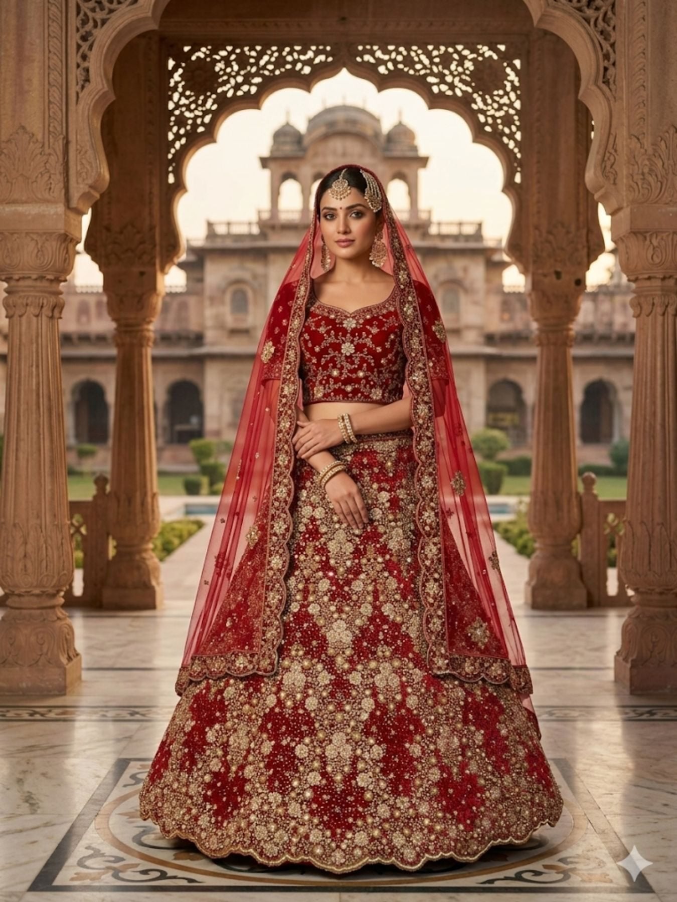 Velvet Bridal Lehenga with Zardozi and Pearl Work for Wedding Wear for women | Snyvia