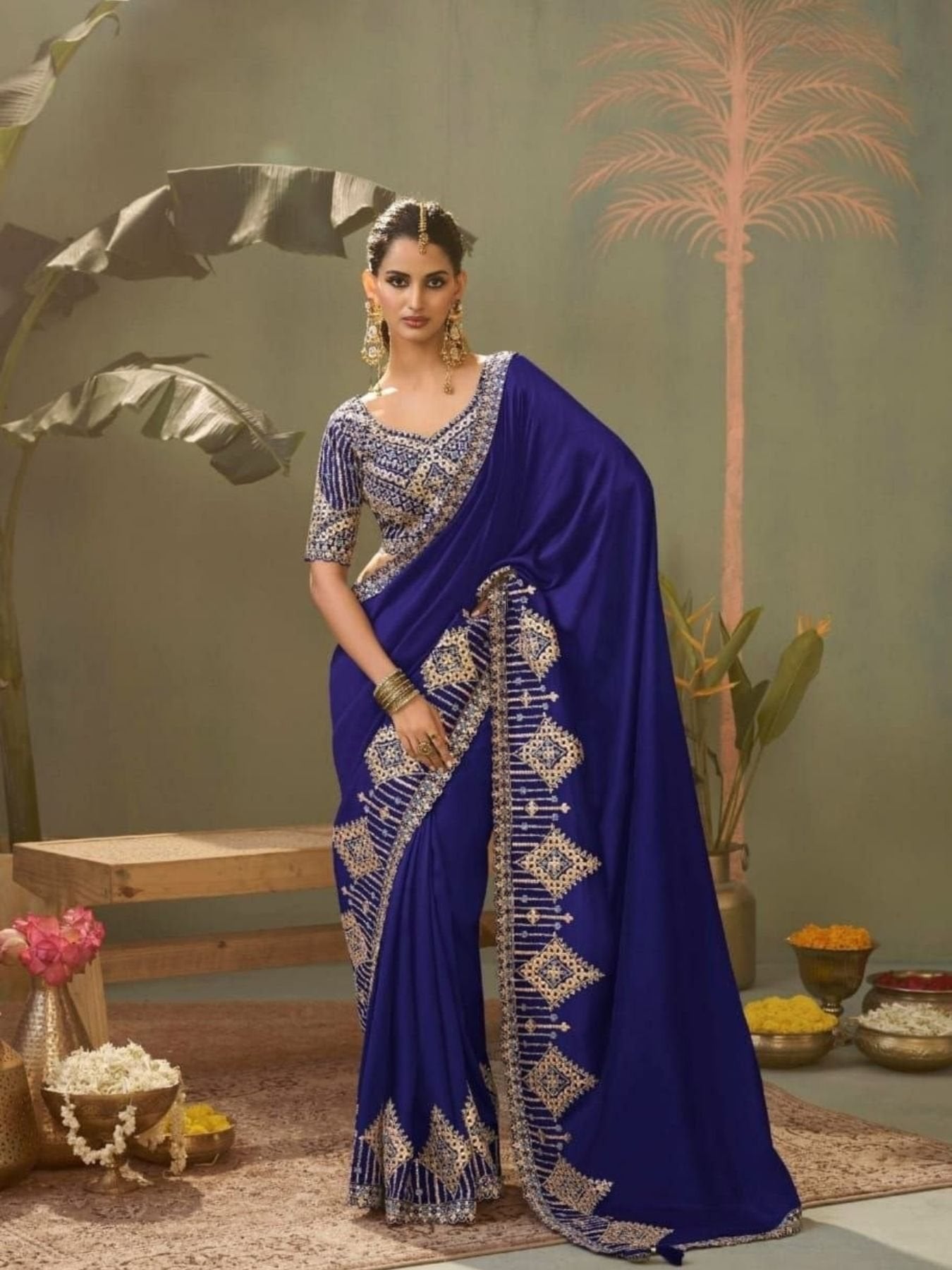 Blue Silk Saree for women - full front view | Snyvia