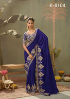 Blue Silk Saree - side drape view