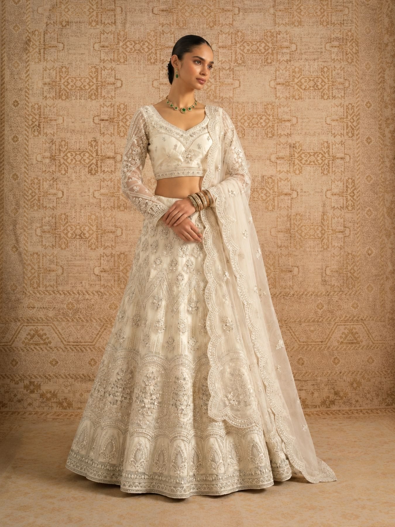 Butterfly Net Lehenga Choli with Banglori Silk Inner for Bridal Wear back view