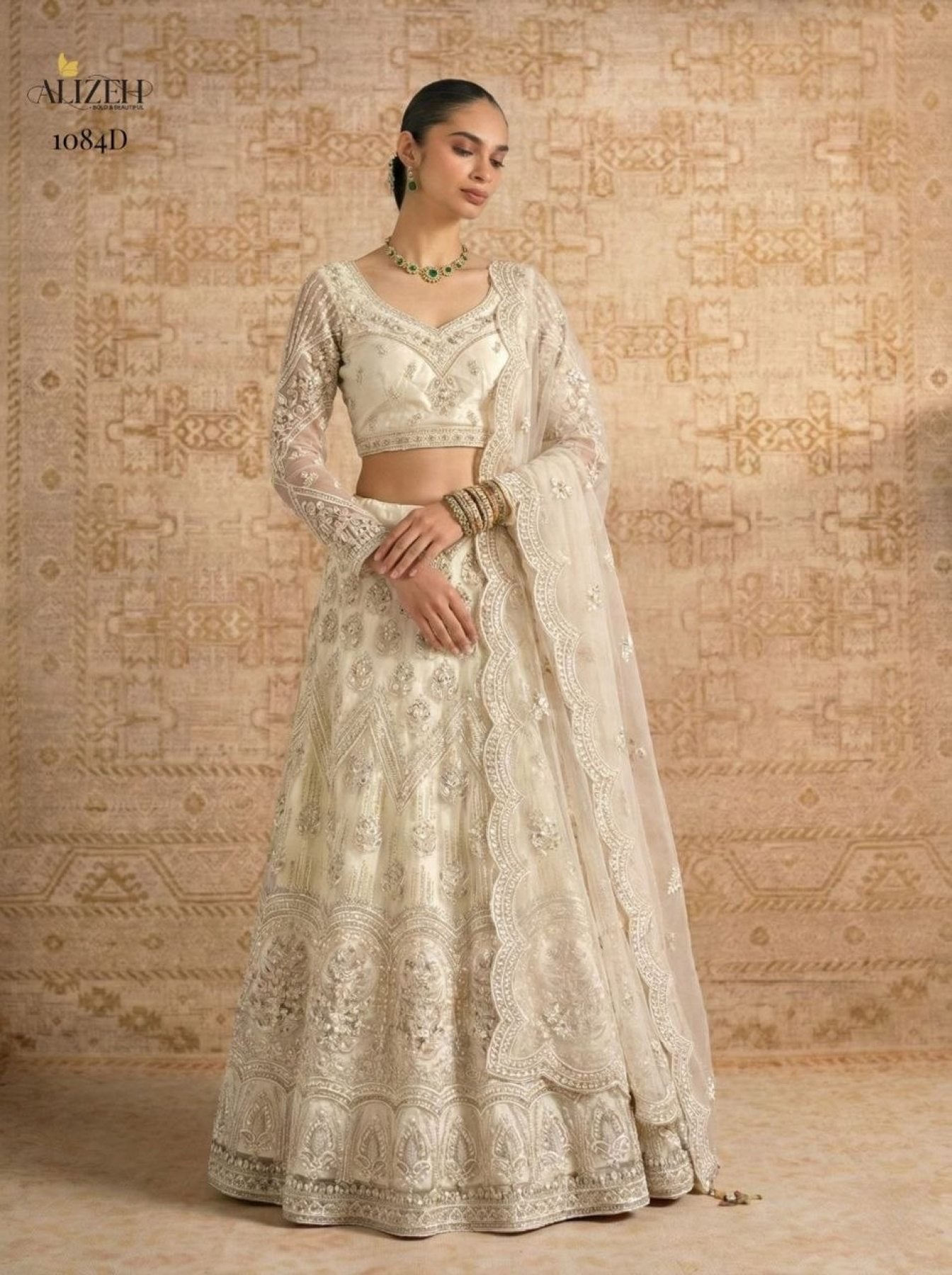 Butterfly Net Lehenga Choli with Banglori Silk Inner for Bridal Wear front view