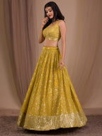 Georgette Lehenga Choli with Zari and Multiple Sequins Embroidery Work full drape view