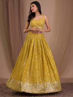 Georgette Lehenga Choli with Zari and Multiple Sequins Embroidery Work blouse and dupatta detail