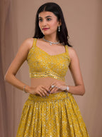 Georgette Lehenga Choli with Zari and Multiple Sequins Embroidery Work detailed view